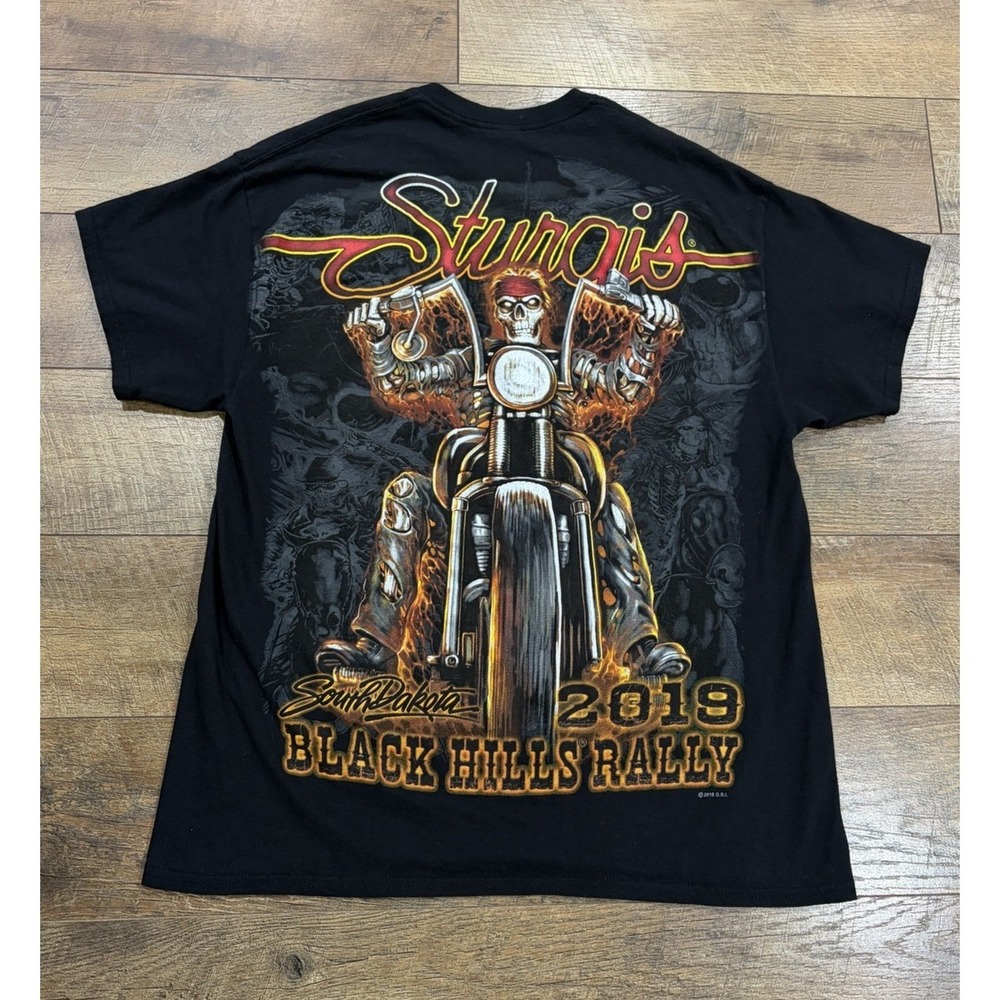 Sturgis‎ Black Hills Motorcycle Ralley Big Skull Biker Tee Black Large 2019